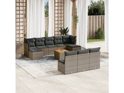 11dílná zahradní sedací souprava s poduškami šedá polyratan 3223869
