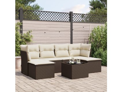7dílná zahradní sedací souprava s poduškami hnědá polyratan 3249862