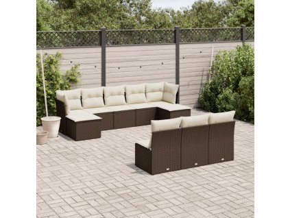10dílná zahradní sedací souprava s poduškami hnědá polyratan 3250132