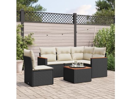 6dílná zahradní sedací souprava s poduškami černá polyratan 3258381