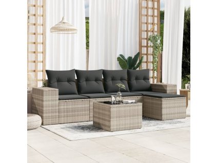 6dílná zahradní sedací souprava a podušky světle šedá polyratan 3254839