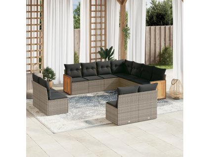 11dílná zahradní sedací souprava s poduškami šedá polyratan 3260170