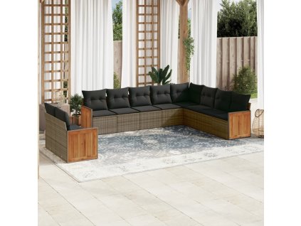 10dílná zahradní sedací souprava s poduškami šedá polyratan 3260198