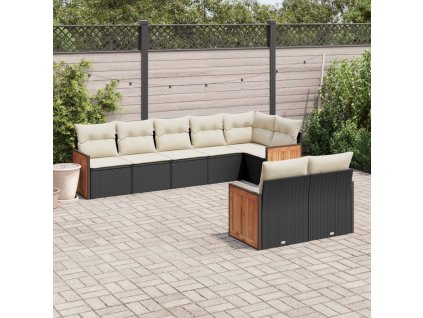 8dílná zahradní sedací souprava s poduškami černá polyratan 3260229