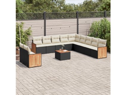 12dílná zahradní sedací souprava s poduškami černá polyratan 3260215