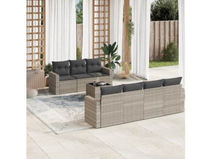 8dílná zahradní sedací souprava a podušky světle šedá polyratan 3218722