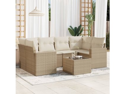 7dílná zahradní sedací souprava s poduškami béžová polyratan 3218708