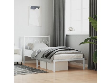 Kovový rám postele s čelem bílý 90 x 190 cm 376267