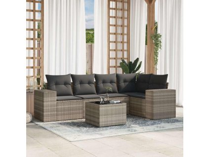 6dílná zahradní sedací souprava a podušky světle šedá polyratan 3254879