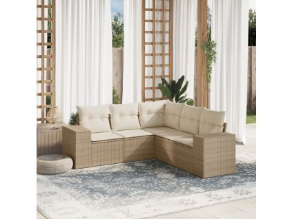 5dílná zahradní sedací souprava s poduškami béžová polyratan 3254885
