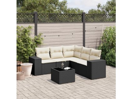 6dílná zahradní sedací souprava s poduškami černá polyratan 3254893
