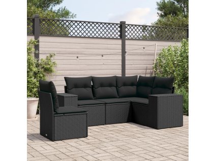 5dílná zahradní sedací souprava s poduškami černá polyratan 3254902