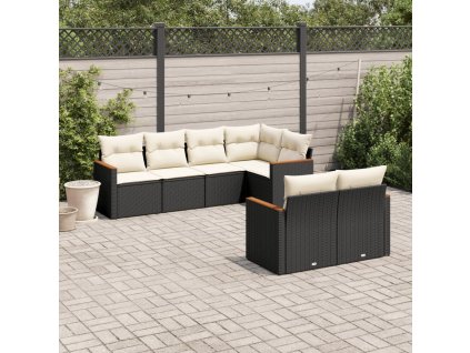 7dílná zahradní sedací souprava s poduškami černá polyratan 3258542