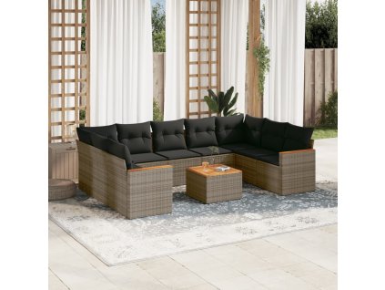 10dílná zahradní sedací souprava s poduškami šedá polyratan 3258686