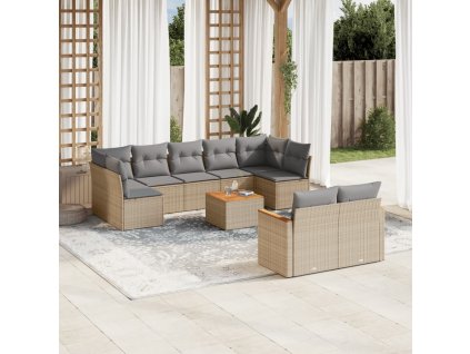 10dílná zahradní sedací souprava s poduškami béžová polyratan 3258699