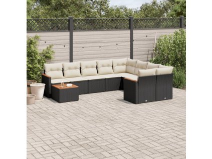 10dílná zahradní sedací souprava s poduškami černá polyratan 3258717