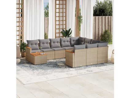 11dílný zahradní sedací souprava s poduškami béžový polyratan 3258769