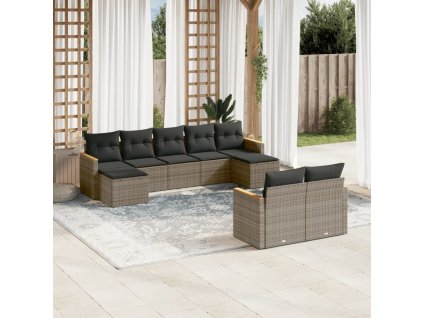 9dílná zahradní sedací souprava s poduškami šedá polyratan 3258805