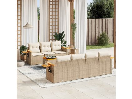 8dílná zahradní sedací souprava s poduškami béžová polyratan 3259048