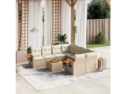 9dílná zahradní sedací souprava s poduškami béžová polyratan 3259069