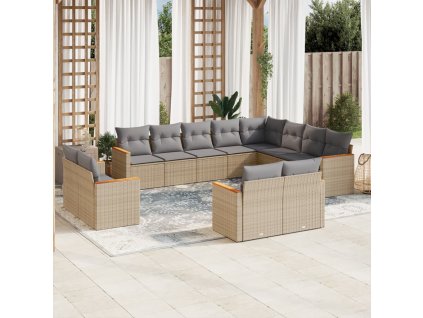 12dílná zahradní sedací souprava s poduškami béžová polyratan 3258916