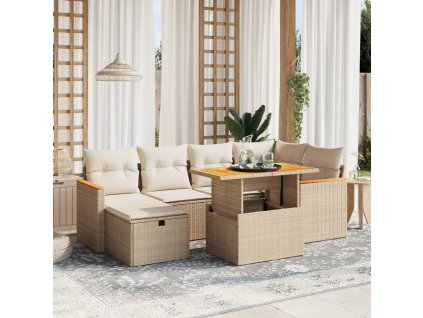 7dílná zahradní sedací souprava s poduškami béžová polyratan 3276040