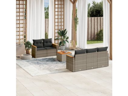 6dílná zahradní sedací souprava s poduškami šedá polyratan 3258189