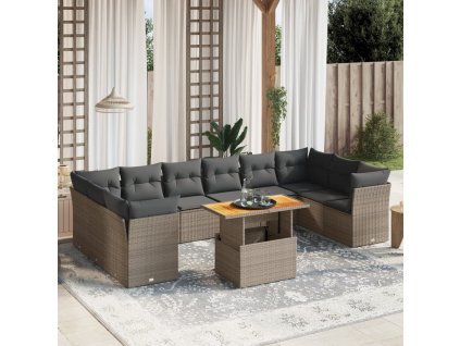 11dílná zahradní sedací souprava s poduškami šedá polyratan 3271025