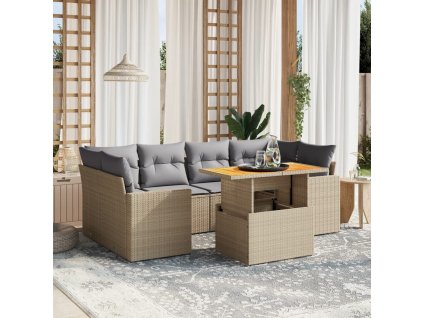 7dílná zahradní sedací souprava s poduškami béžová polyratan 3271213