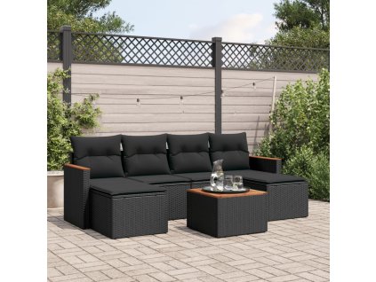 7dílná zahradní sedací souprava s poduškami černá polyratan 3258625