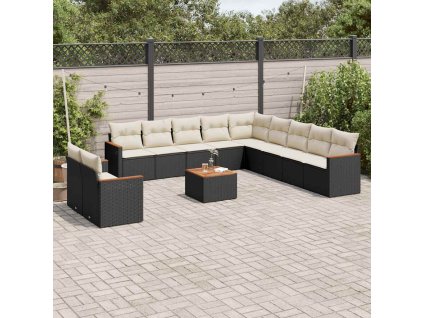 12dílná zahradní sedací souprava s poduškami černá polyratan 3258535