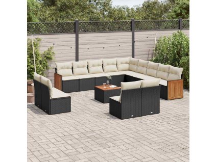 14dílná zahradní sedací souprava s poduškami černá polyratan 3260572