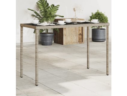 Zahradní stůl se skleněnou deskou šedý 115x54x74 cm polyratan 365073