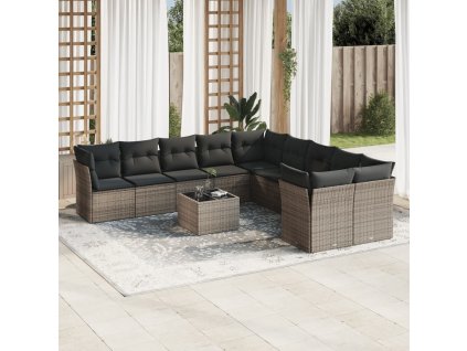 11dílná zahradní sedací souprava s poduškami šedá polyratan 3250089