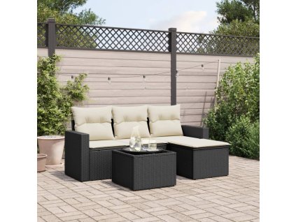5dílná zahradní sedací souprava s poduškami černá polyratan 3218866