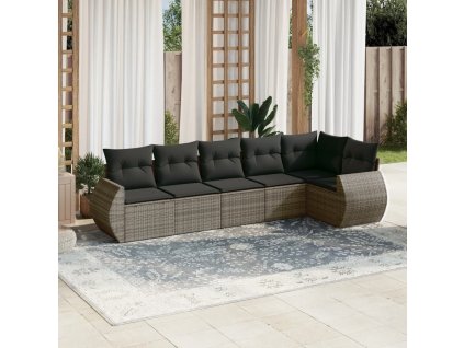 6dílná zahradní sedací souprava s poduškami šedá polyratan 3221389