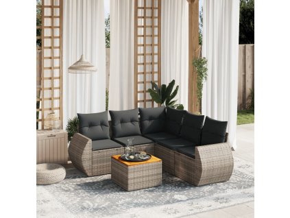 6dílná zahradní sedací souprava s poduškami šedá polyratan 3225003