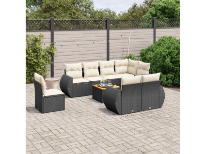 9dílná zahradní sedací souprava s poduškami černá polyratan 3225097