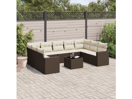 10dílná zahradní sedací souprava s poduškami hnědá polyratan 3219403