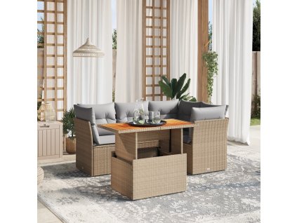 5dílná zahradní sedací souprava s poduškami béžová polyratan 3270814