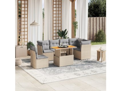 7dílná zahradní sedací souprava s poduškami béžová polyratan 3270856
