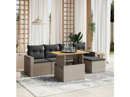 6dílná zahradní sedací souprava s poduškami šedá polyratan 3271291