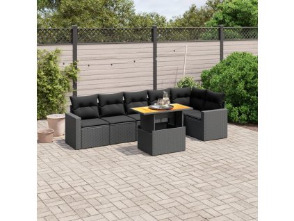 7dílná zahradní sedací souprava s poduškami černá polyratan 3271321