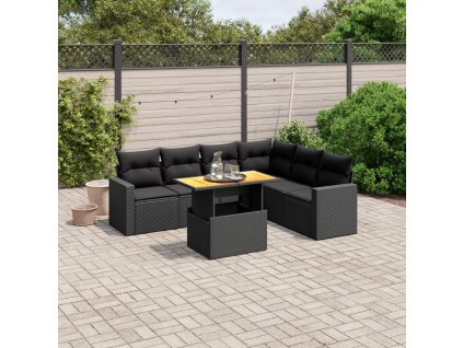 7dílná zahradní sedací souprava s poduškami černá polyratan 3271328