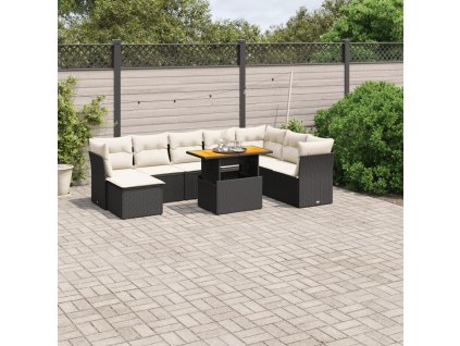 9dílná zahradní sedací souprava s poduškami černá polyratan 3270972