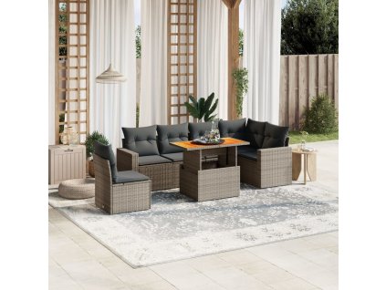 7dílná zahradní sedací souprava s poduškami šedá polyratan 3271340