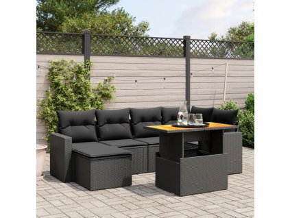 7dílná zahradní sedací souprava s poduškami černá polyratan 3271412