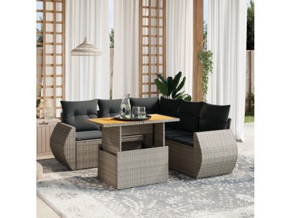 6dílná zahradní sedací souprava s poduškami šedá polyratan 3272194