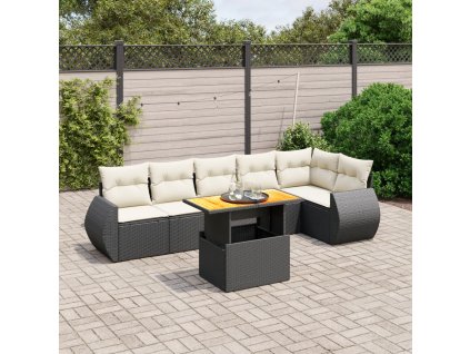 7dílná zahradní sedací souprava s poduškami černá polyratan 3272204