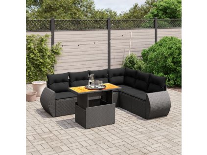7dílná zahradní sedací souprava s poduškami černá polyratan 3272210